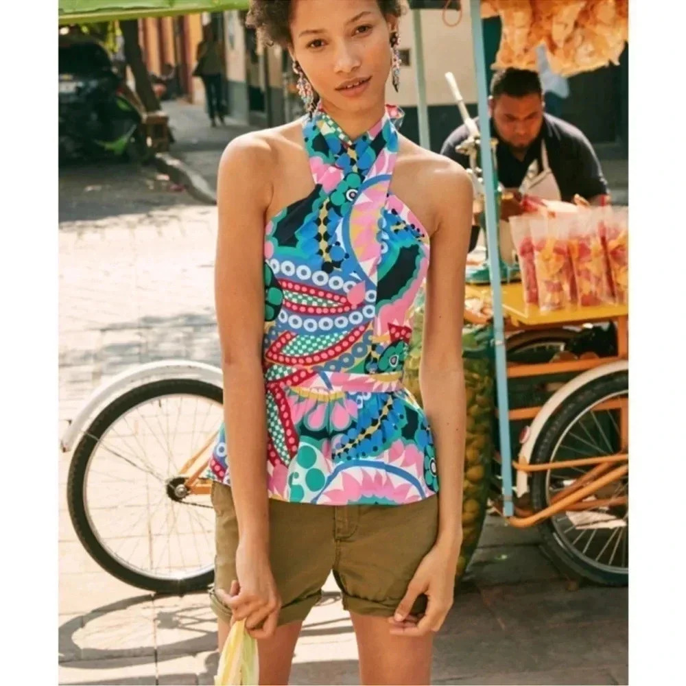 J. Crew Peplum Halter Top In Ratti® Kaleidoscope Floral Size XS
NWT MSRP $110